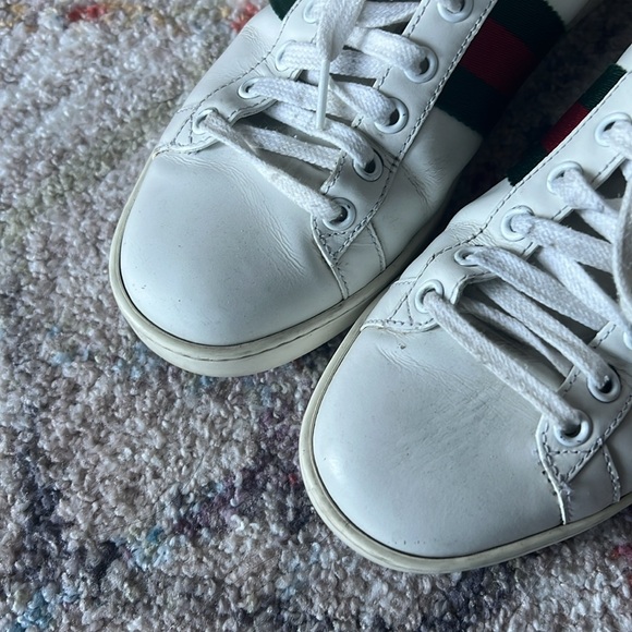 GUCCI Ace White Leather Sneakers with Web Detail - 36.5 - Picture 4 of 10